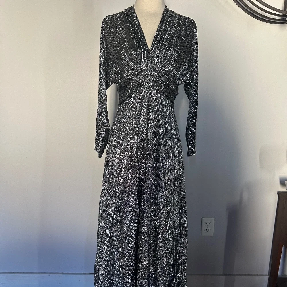 Vintage 70s Incredible Silver Metallic Maxi Dress - Picture 1 of 6